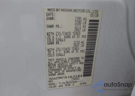 2018 Nissan Murano Platinum из США, поврежденный, VIN 5N1AZ2MH7JN163184